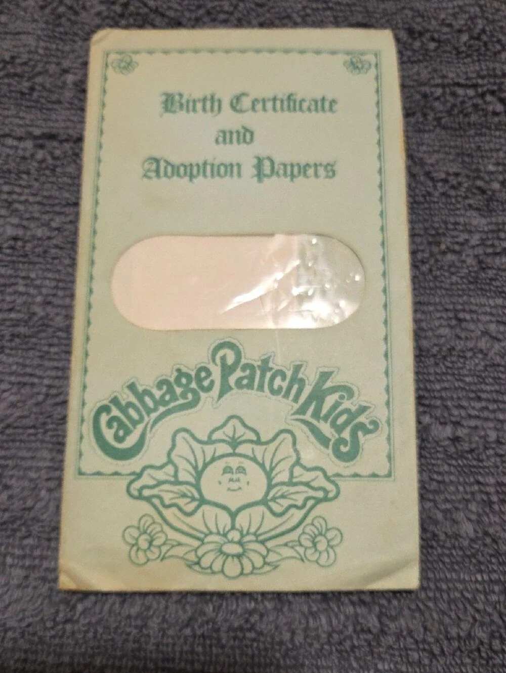 Cabbage patch doll Yellow Vintage Card with Pink & Blue Doll Artwork